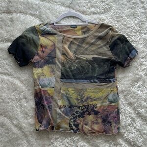 Vintage Renaissance mesh print top